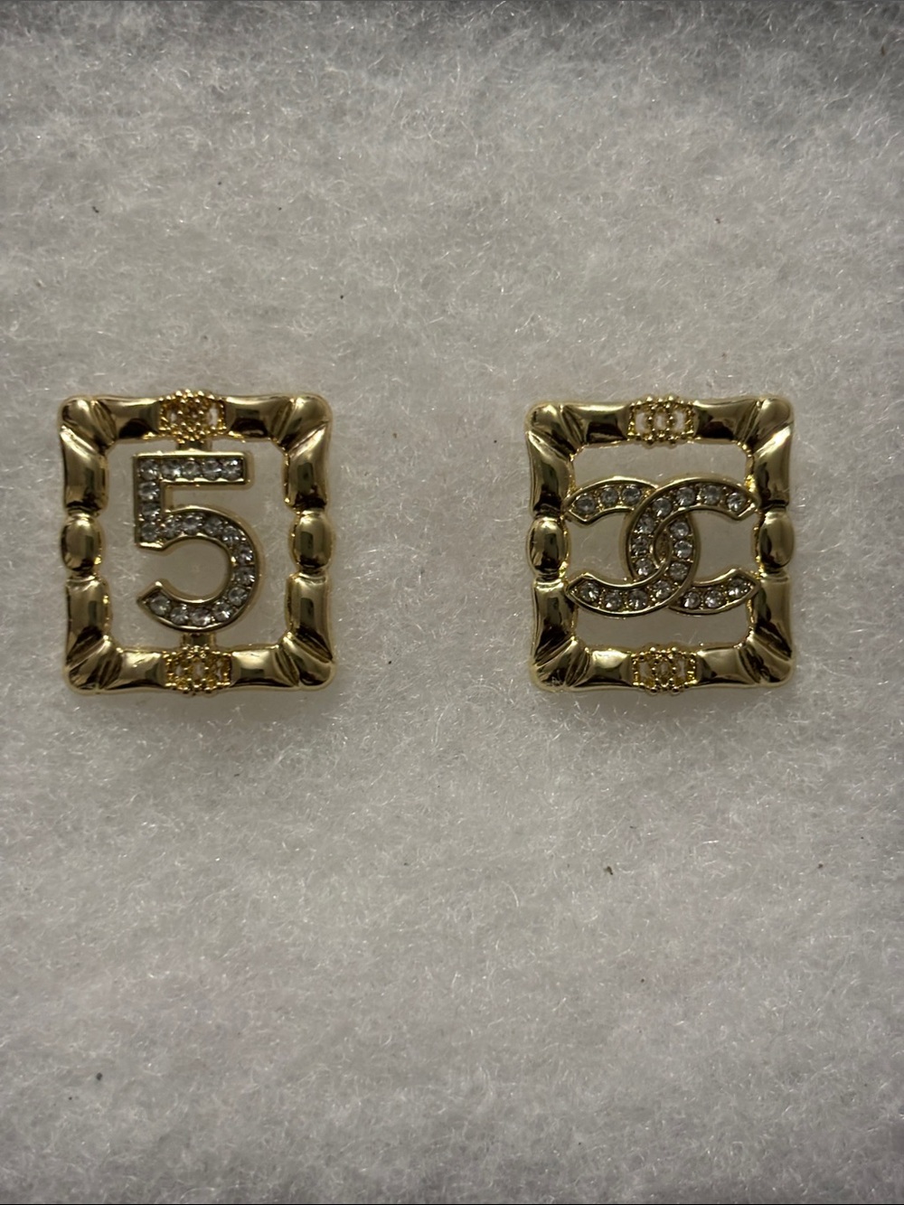 Gold-Tone Number 5 & CC Logo Stud Earrings w/ Diamond Accents